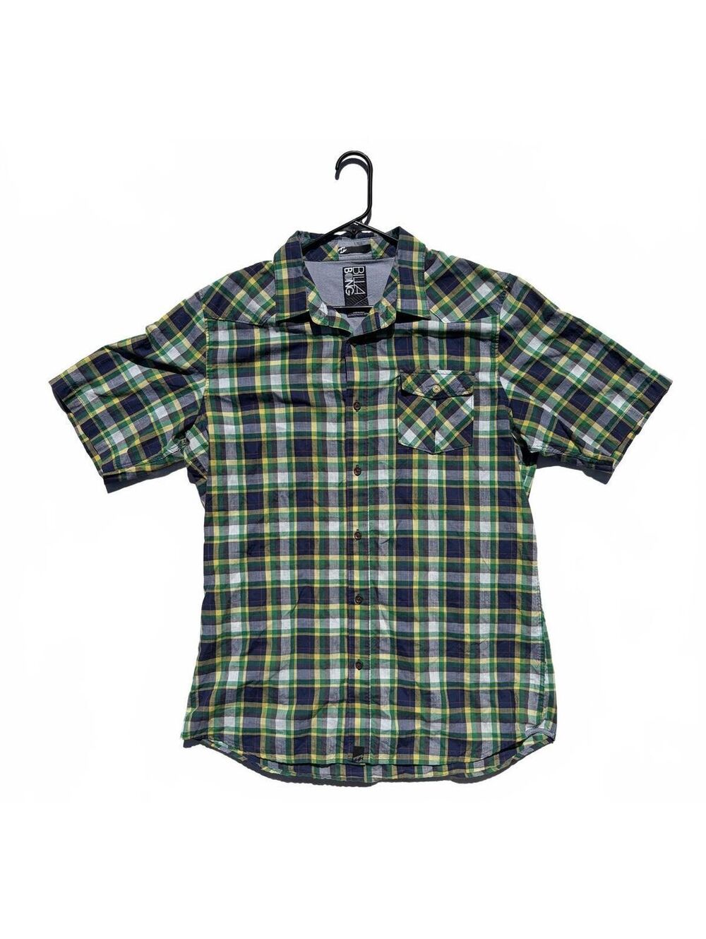 Billabong Men's XL Green Navy Plaid Short Sleeve Button Up Shirt